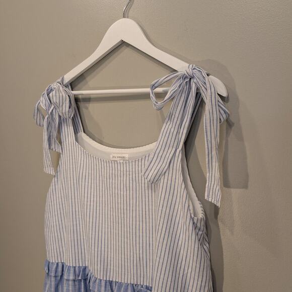 Blu Pepper Dress Color Block Stipes Tie-Shoulder Timeless Preppy Chic - Size L - Picture 4 of 8